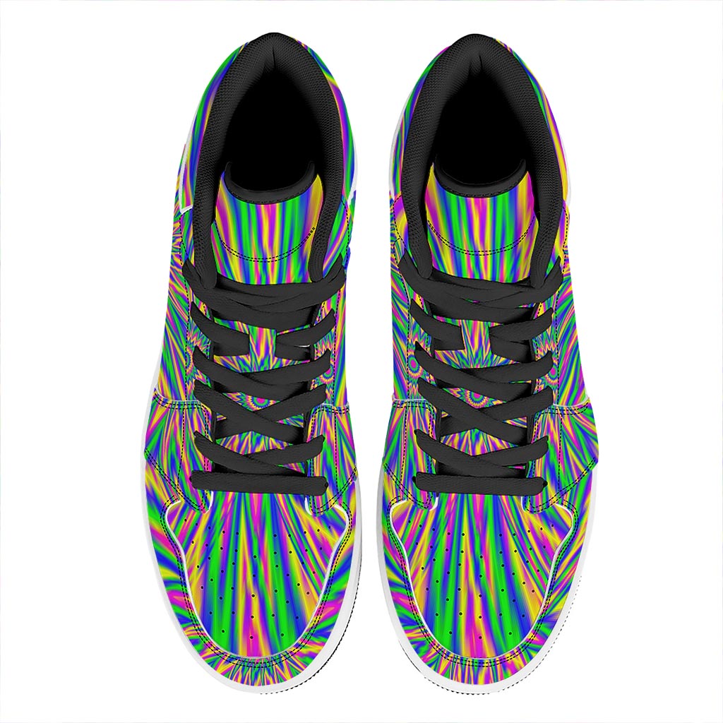 Vibrant Psychedelic Optical Illusion High Top Leather Sneakers