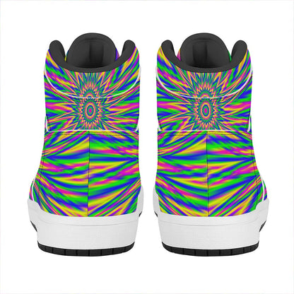 Vibrant Psychedelic Optical Illusion High Top Leather Sneakers