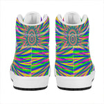Vibrant Psychedelic Optical Illusion High Top Leather Sneakers