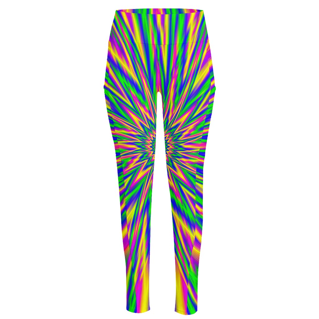 Vibrant Psychedelic Optical Illusion High-Waisted Pocket Leggings