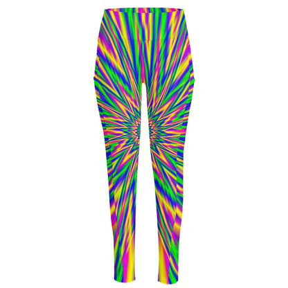 Vibrant Psychedelic Optical Illusion High-Waisted Pocket Leggings