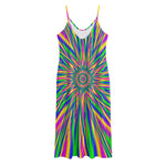 Vibrant Psychedelic Optical Illusion Jersey Midi Cami Dress
