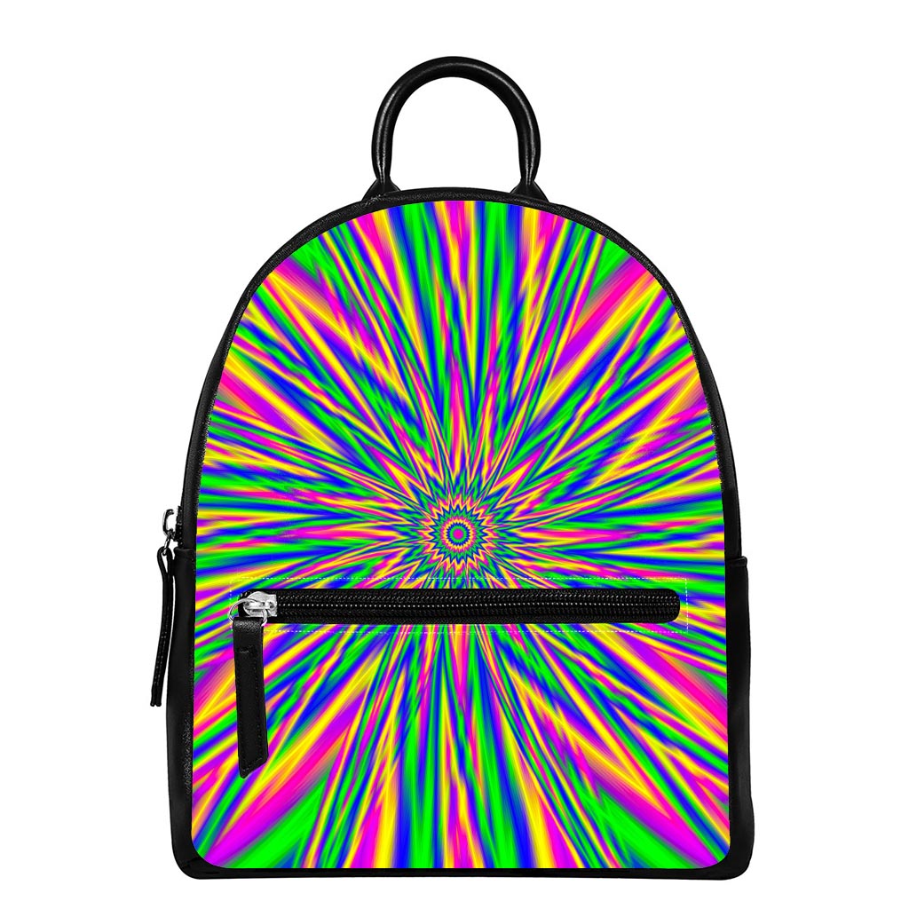 Vibrant Psychedelic Optical Illusion Leather Backpack