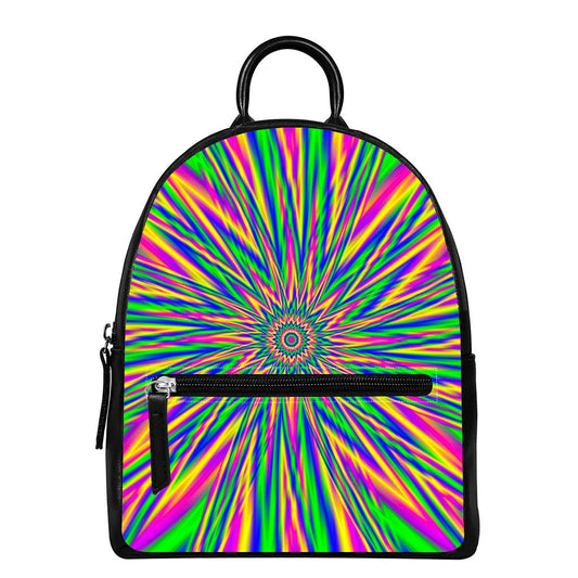 Vibrant Psychedelic Optical Illusion Leather Backpack