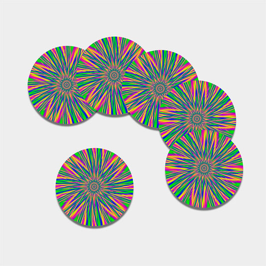 Vibrant Psychedelic Optical Illusion Leather Coaster Set