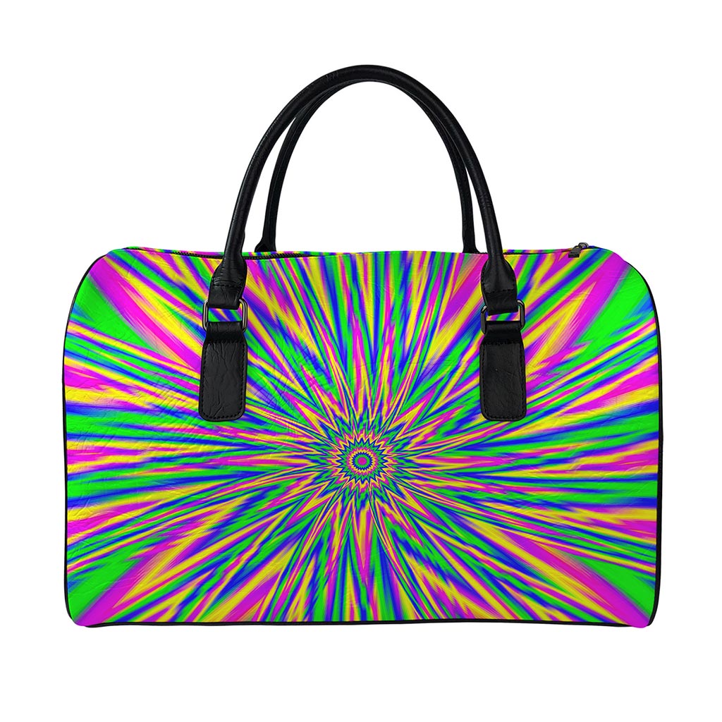 Vibrant Psychedelic Optical Illusion Leather Duffle Bag