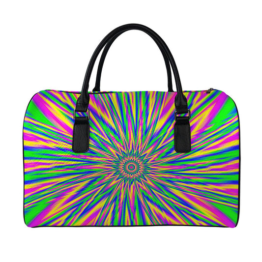 Vibrant Psychedelic Optical Illusion Leather Duffle Bag