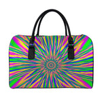 Vibrant Psychedelic Optical Illusion Leather Duffle Bag