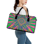 Vibrant Psychedelic Optical Illusion Leather Duffle Bag