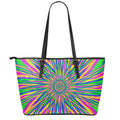 Vibrant Psychedelic Optical Illusion Leather Tote Bag With Zipper