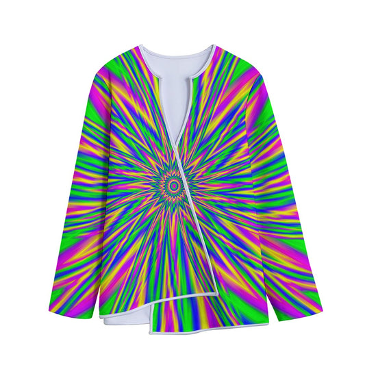 Vibrant Psychedelic Optical Illusion Long Sleeve Short Coat