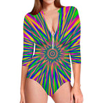 Vibrant Psychedelic Optical Illusion Long Sleeve Swimsuit