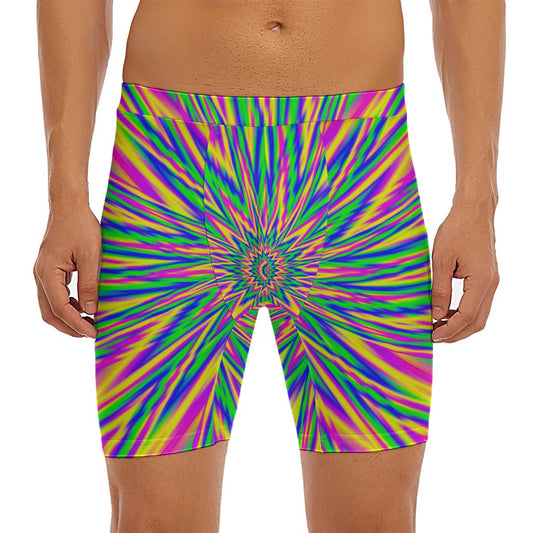 Vibrant Psychedelic Optical Illusion Men's Long Boxer Briefs