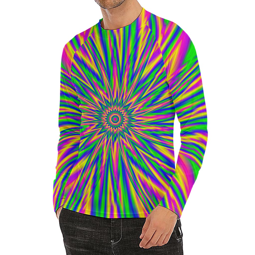 Vibrant Psychedelic Optical Illusion Men's Long Sleeve Rash Guard