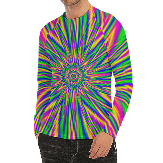 Vibrant Psychedelic Optical Illusion Men's Long Sleeve Rash Guard
