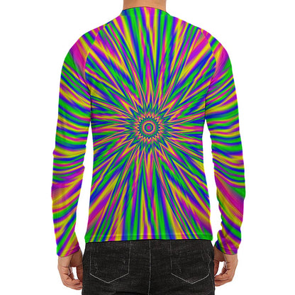 Vibrant Psychedelic Optical Illusion Men's Long Sleeve Rash Guard