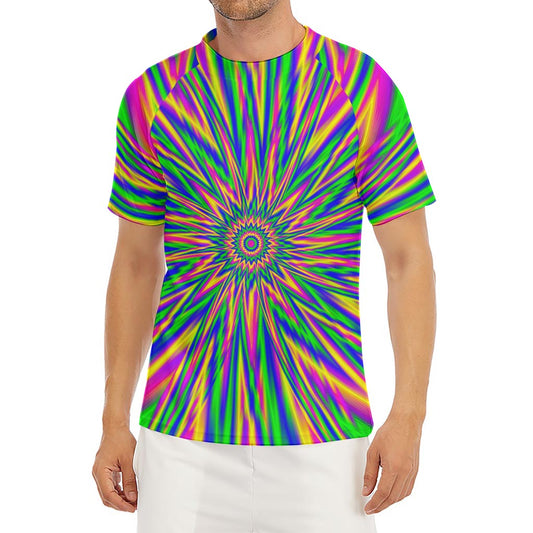 Vibrant Psychedelic Optical Illusion Men's Short Sleeve Rash Guard