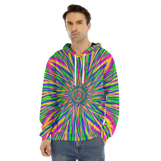 Vibrant Psychedelic Optical Illusion Men's Velvet Pullover Hoodie