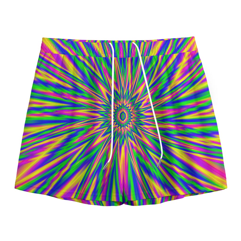 Vibrant Psychedelic Optical Illusion Mesh Shorts