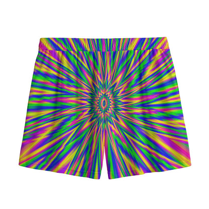 Vibrant Psychedelic Optical Illusion Mesh Shorts