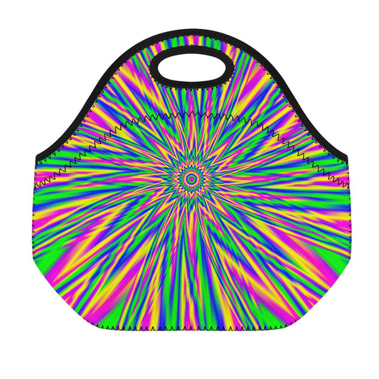 Vibrant Psychedelic Optical Illusion Neoprene Lunch Bag