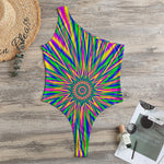 Vibrant Psychedelic Optical Illusion One Shoulder Bodysuit