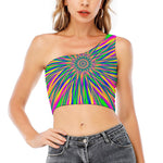 Vibrant Psychedelic Optical Illusion One Shoulder Crop Top