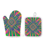 Vibrant Psychedelic Optical Illusion Oven Mitt And Pot Holder Set