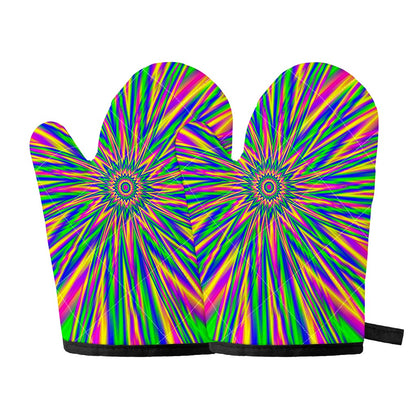 Vibrant Psychedelic Optical Illusion Oven Mitts