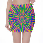 Vibrant Psychedelic Optical Illusion Pencil Mini Skirt
