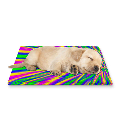 Vibrant Psychedelic Optical Illusion Pet Cooling Mat Cover