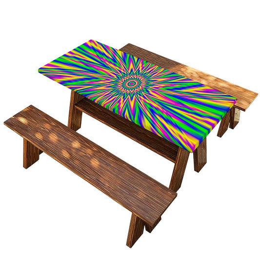 Vibrant Psychedelic Optical Illusion Picnic Table Cover