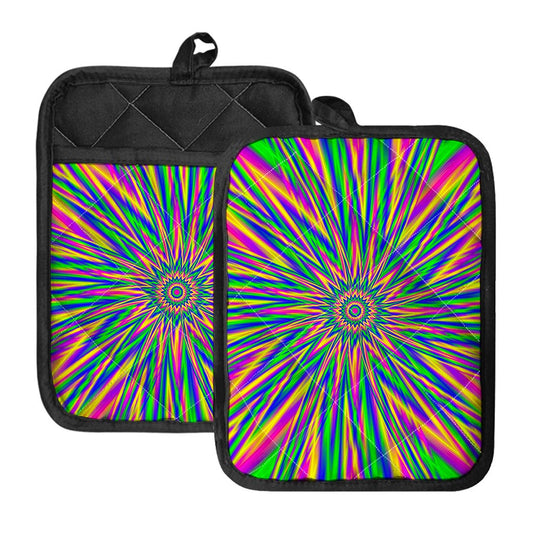 Vibrant Psychedelic Optical Illusion Pot Holders With Pocket
