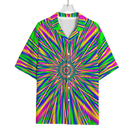 Vibrant Psychedelic Optical Illusion Rayon Hawaiian Shirt