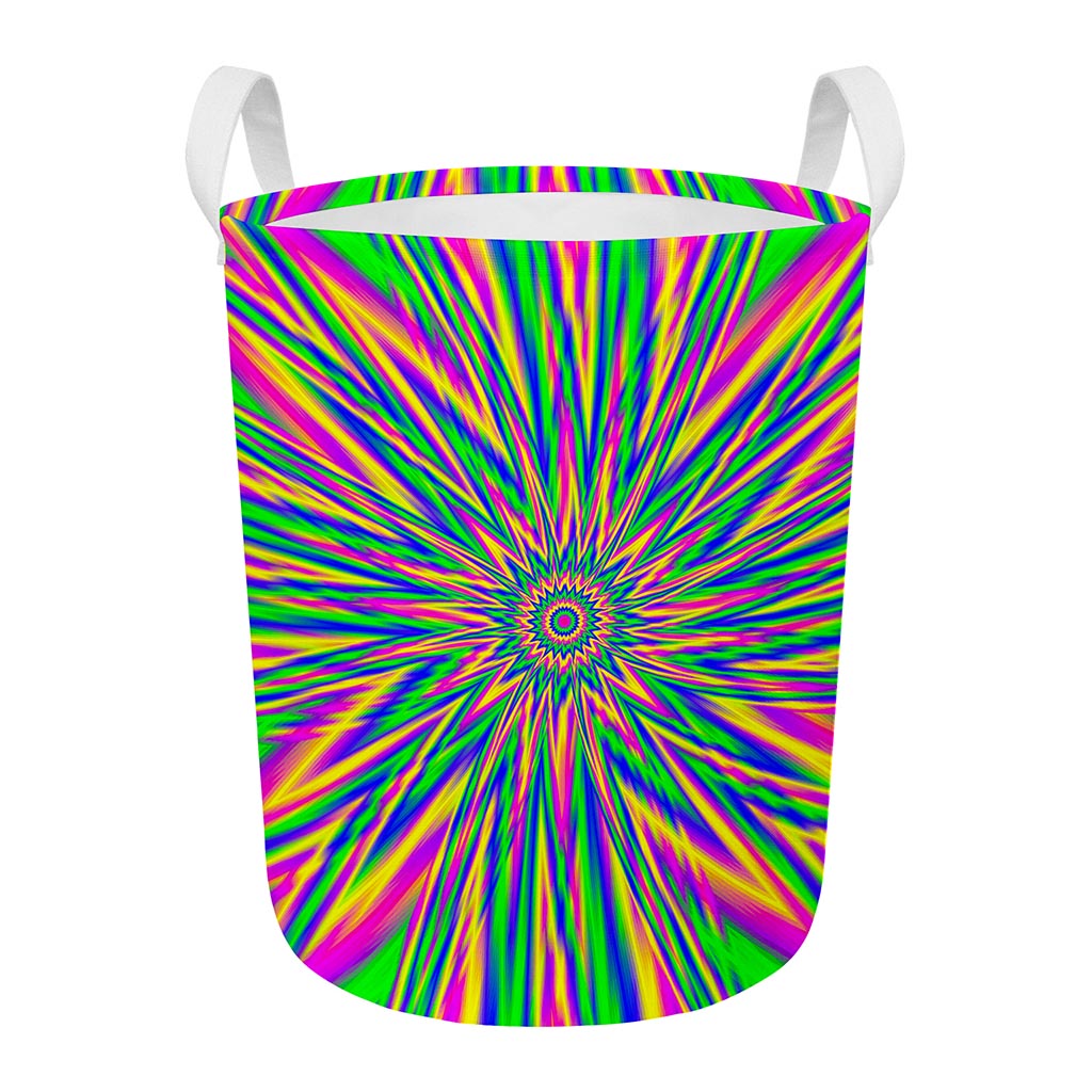 Vibrant Psychedelic Optical Illusion Round Laundry Basket