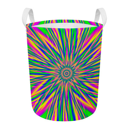Vibrant Psychedelic Optical Illusion Round Laundry Basket