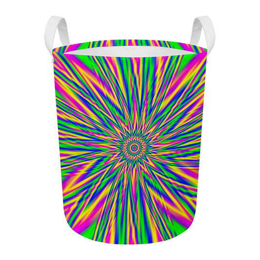 Vibrant Psychedelic Optical Illusion Round Laundry Basket