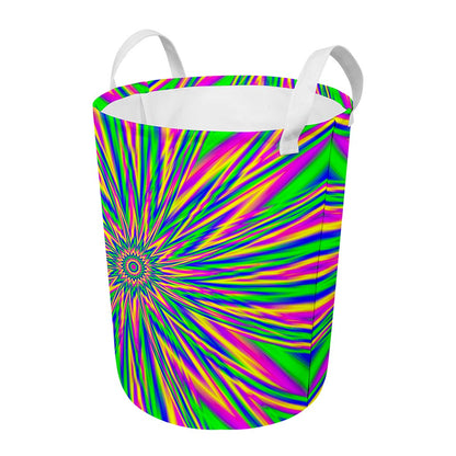 Vibrant Psychedelic Optical Illusion Round Laundry Basket
