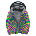 Vibrant Psychedelic Optical Illusion Sherpa Lined Zip Up Hoodie