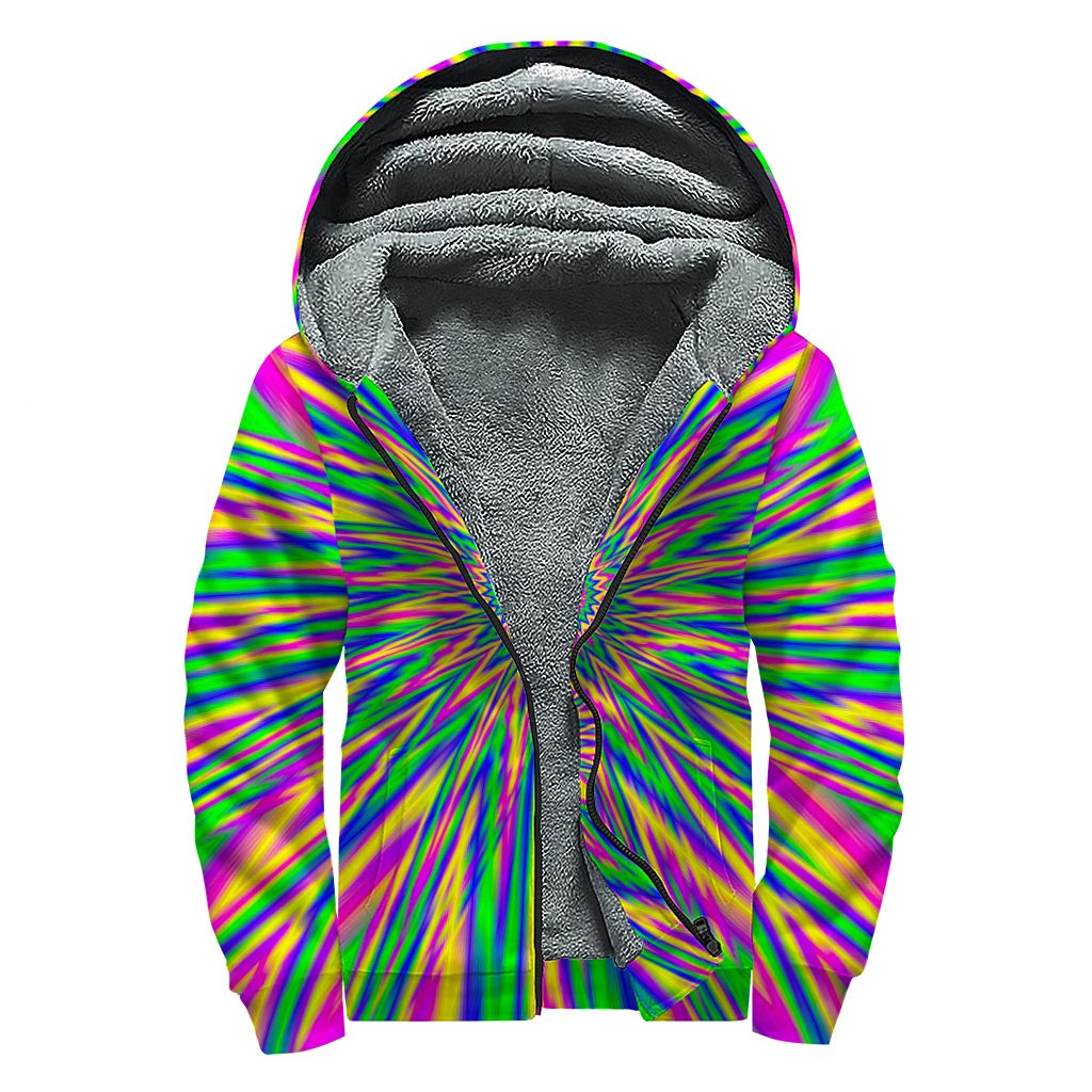Vibrant Psychedelic Optical Illusion Sherpa Lined Zip Up Hoodie