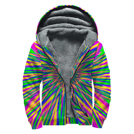 Vibrant Psychedelic Optical Illusion Sherpa Lined Zip Up Hoodie