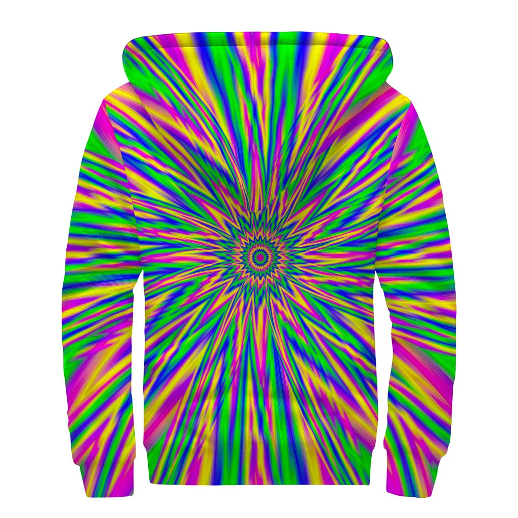 Vibrant Psychedelic Optical Illusion Sherpa Lined Zip Up Hoodie