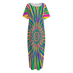 Vibrant Psychedelic Optical Illusion Short Sleeve Long Nightdress
