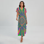 Vibrant Psychedelic Optical Illusion Short Sleeve Maxi Dress