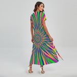Vibrant Psychedelic Optical Illusion Short Sleeve Maxi Dress