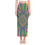 Vibrant Psychedelic Optical Illusion Side Slit Maxi Skirt