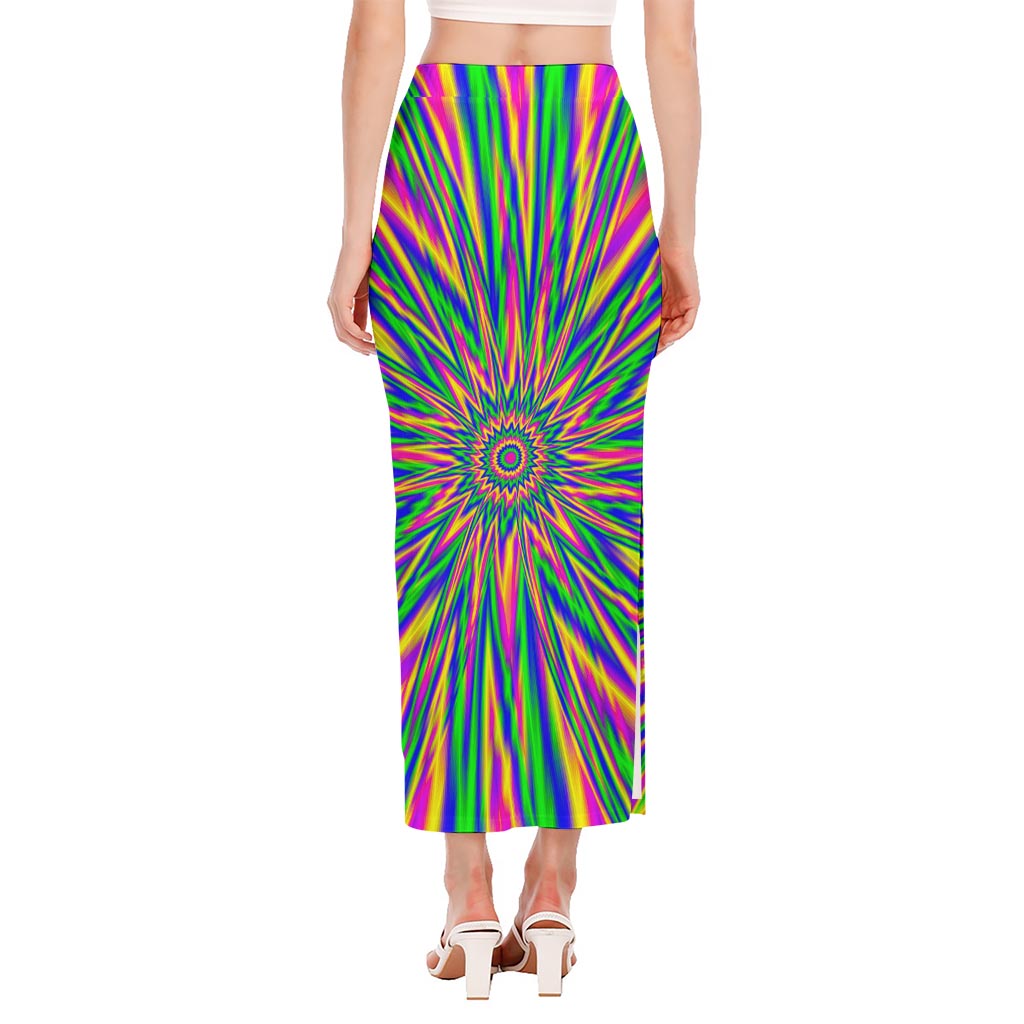 Vibrant Psychedelic Optical Illusion Side Slit Maxi Skirt
