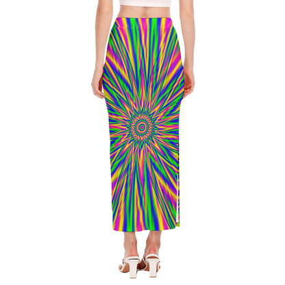 Vibrant Psychedelic Optical Illusion Side Slit Maxi Skirt
