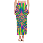Vibrant Psychedelic Optical Illusion Side Slit Maxi Skirt