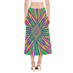 Vibrant Psychedelic Optical Illusion Side Slit Midi Skirt